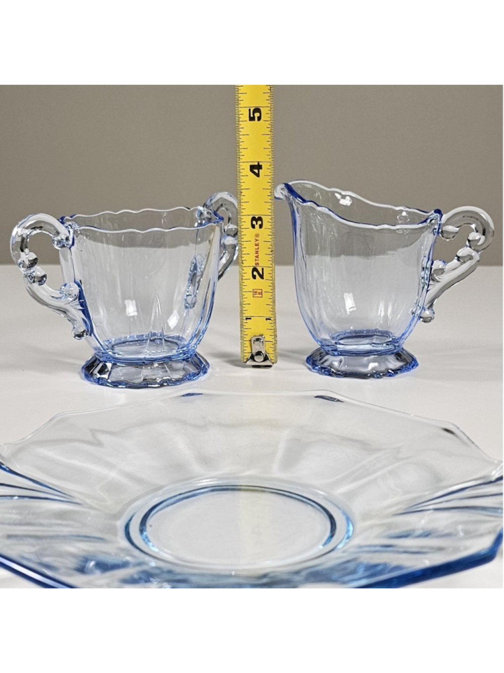 Vintage Blue Depression Glass Set Fostoria Fairfax Plate Cambridge Creamer Sugar - Picture 5 of 16